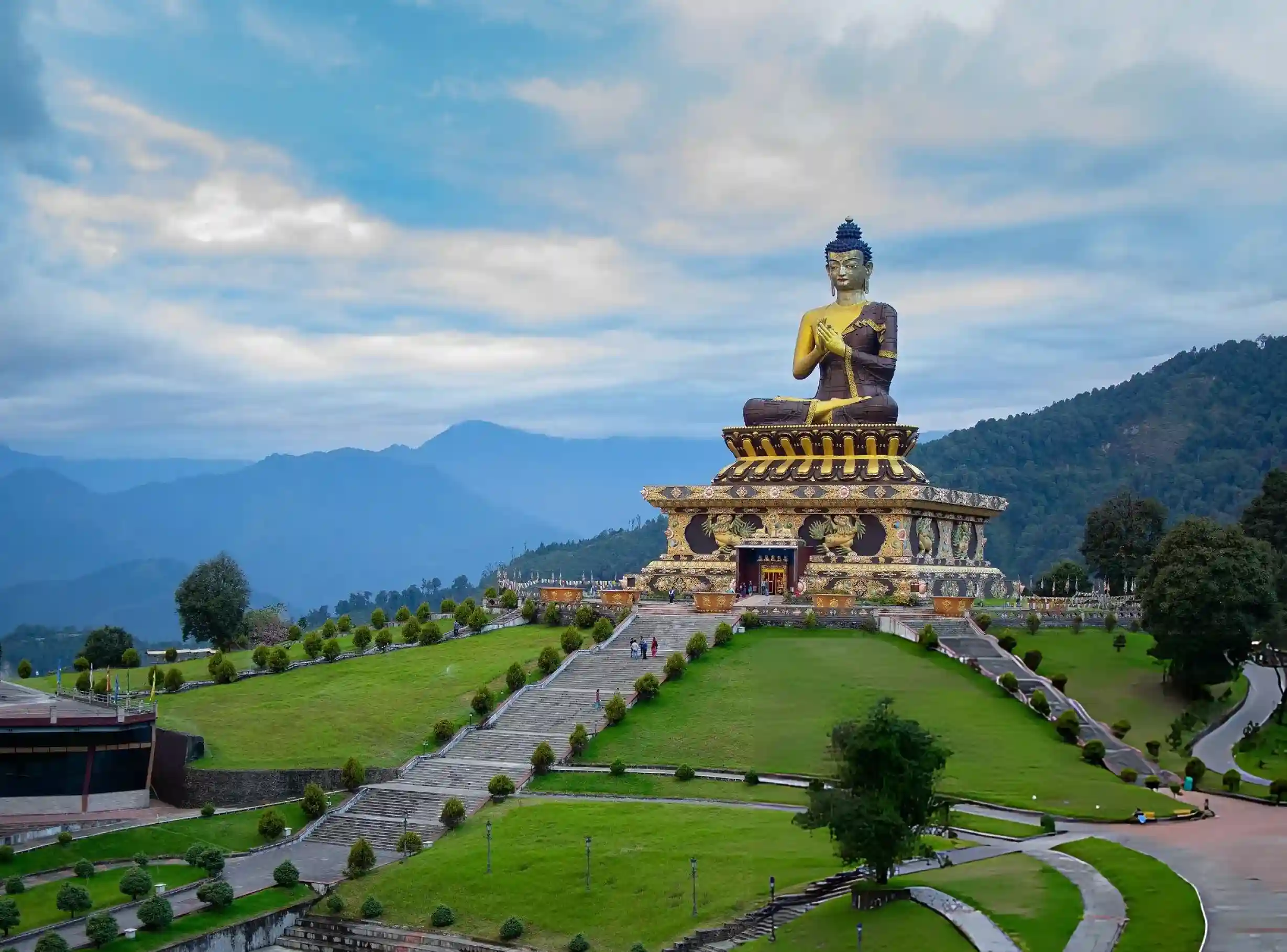 Buddha Park and Himalayan mountains in Sikkim, India